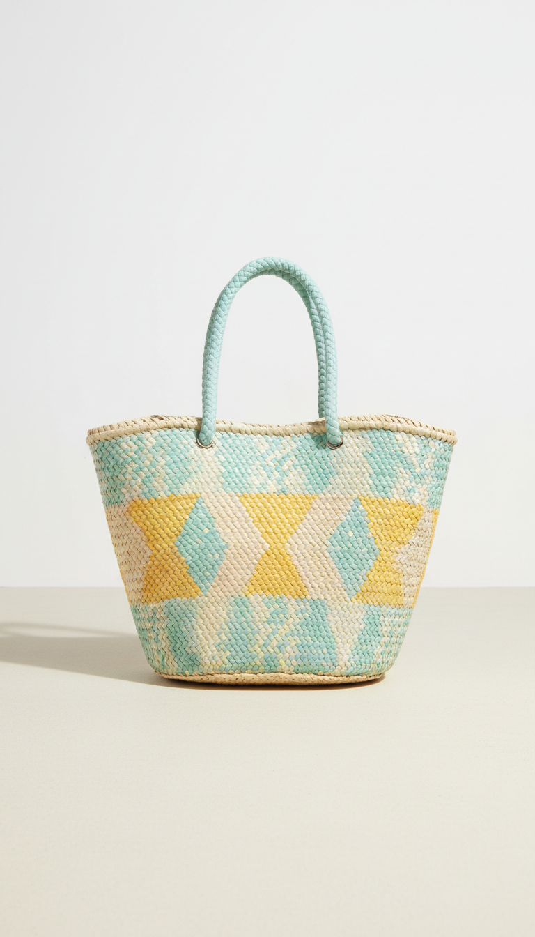 Woven Straw Beach Tote With Color Trim