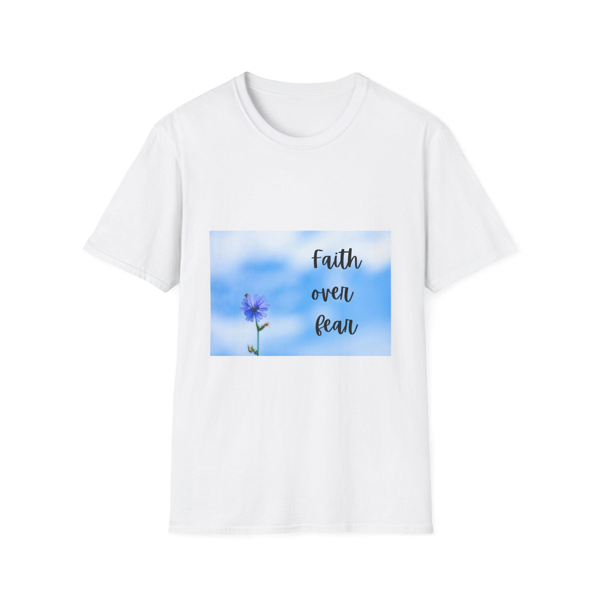 Faith Over Fear T-Shirt — Inspirational Floral Blue Sky Tee